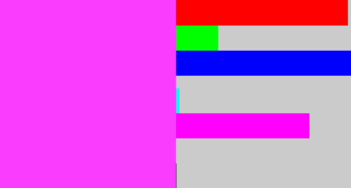 Hex color #f93cfe - violet pink