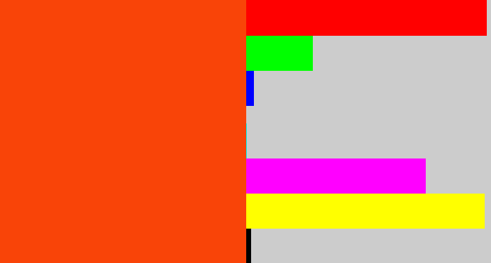 Hex color #f94408 - orangered