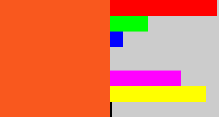 Hex color #f9581e - reddish orange