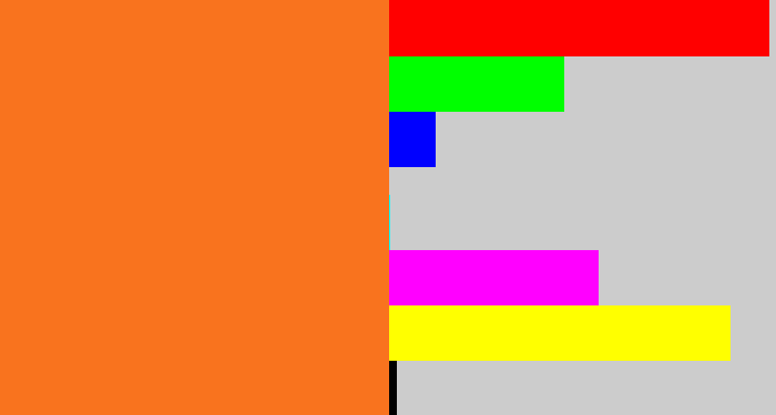 Hex color #f9731e - orange