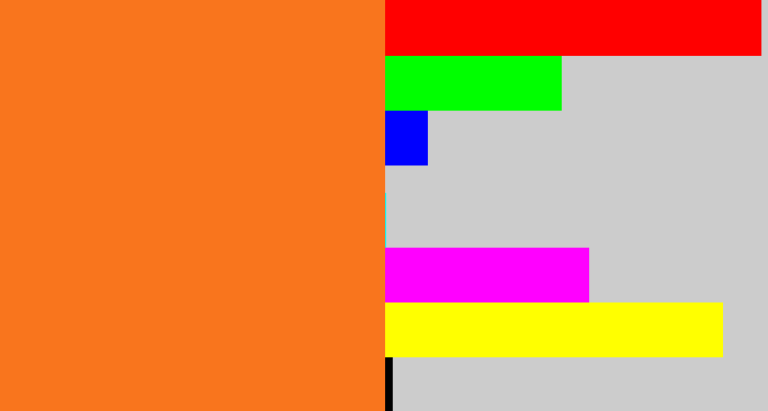 Hex color #f9751d - orange