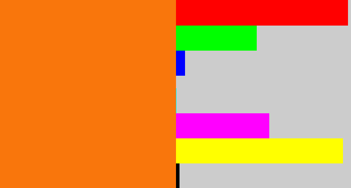 Hex color #f9760c - orange