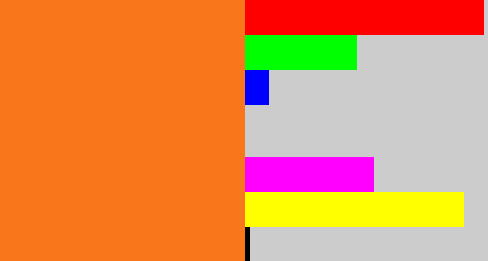 Hex color #f9761a - orange