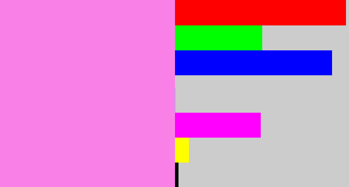 Hex color #f980e6 - purply pink