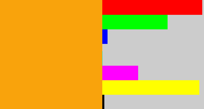 Hex color #f9a30c - yellowish orange