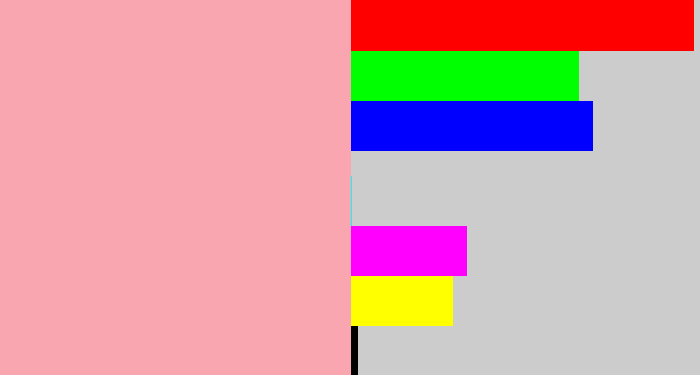 Hex color #f9a6b0 - soft pink