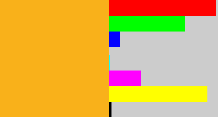 Hex color #f9b11a - orangey yellow