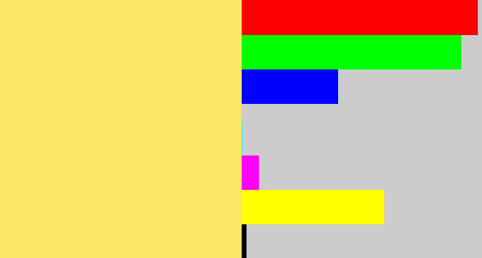 Hex color #f9e765 - sand yellow