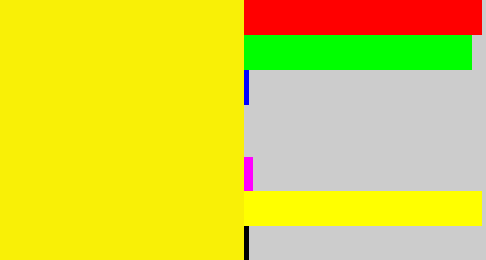 Hex color #f9f006 - bright yellow