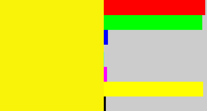 Hex color #f9f209 - bright yellow