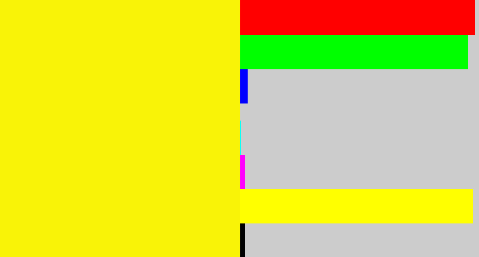 Hex color #f9f307 - bright yellow