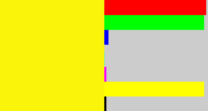 Hex color #f9f40a - bright yellow