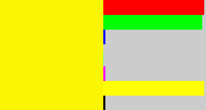 Hex color #f9f505 - bright yellow