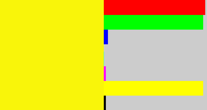 Hex color #f9f50a - bright yellow