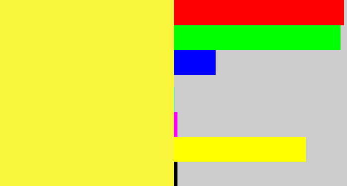 Hex color #f9f53c - off yellow
