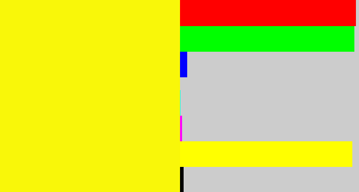 Hex color #f9f709 - bright yellow
