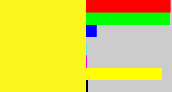 Hex color #f9f71e - sunny yellow