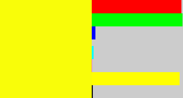 Hex color #f9fd09 - bright yellow