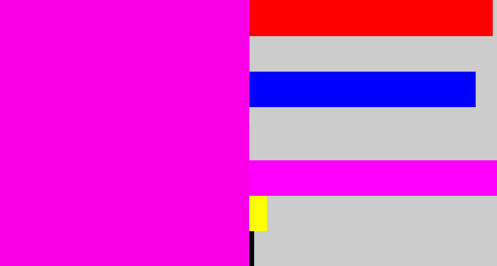 Hex color #fa00e8 - bright magenta