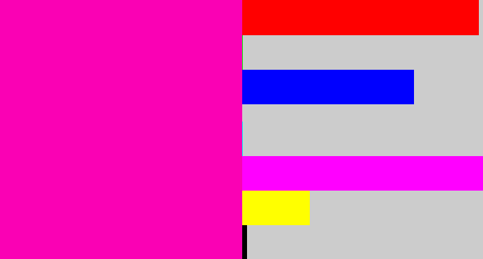 Hex color #fa01b4 - bright pink