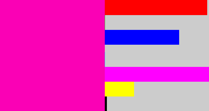Hex color #fa01b5 - bright pink