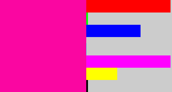 Hex color #fa06a1 - shocking pink
