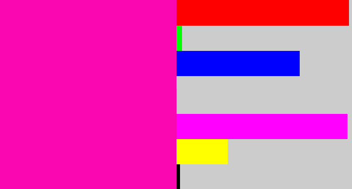 Hex color #fa07b2 - bright pink
