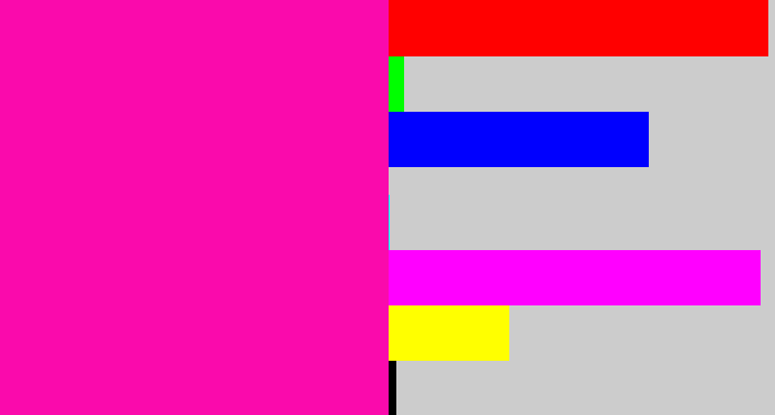 Hex color #fa0aac - bright pink