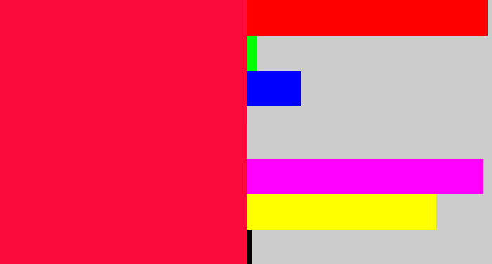 Hex color #fa0b39 - neon red