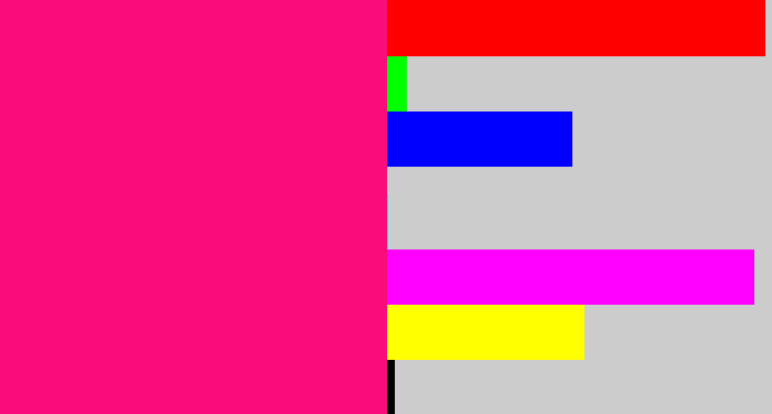 Hex color #fa0c7b - strong pink