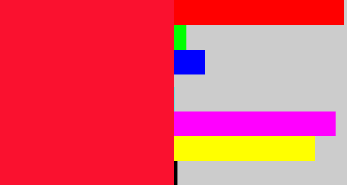 Hex color #fa112f - neon red