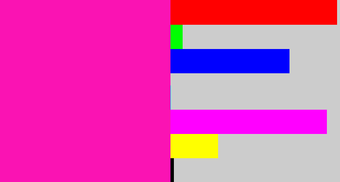 Hex color #fa13b3 - bright pink