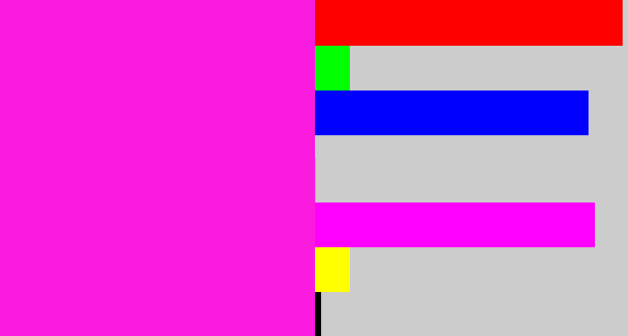 Hex color #fa1bdf - pink/purple