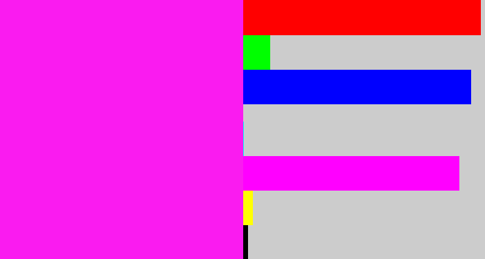 Hex color #fa1bf0 - pink/purple