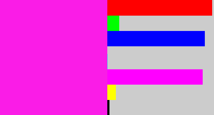 Hex color #fa1ce7 - pink/purple