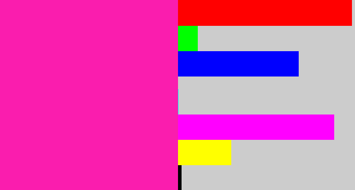 Hex color #fa1dae - bright pink