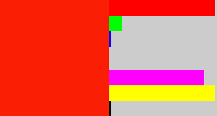 Hex color #fa1e05 - tomato red