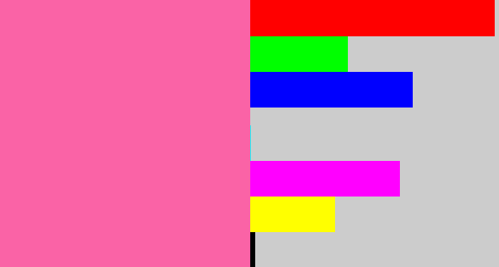 Hex color #fa63a6 - bubble gum pink