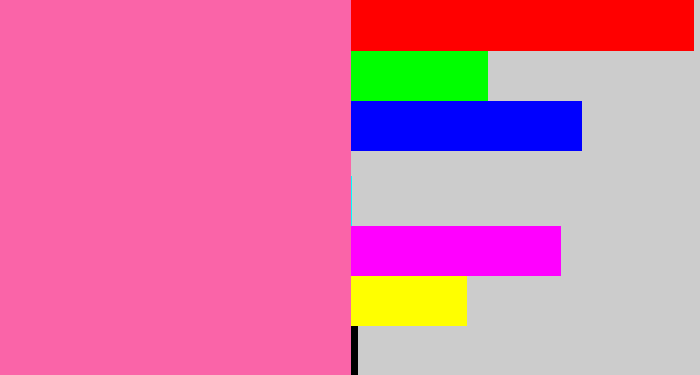 Hex color #fa64a8 - bubble gum pink