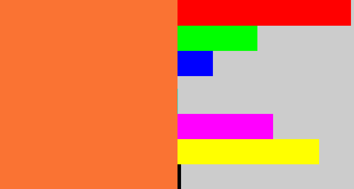 Hex color #fa7333 - dusty orange