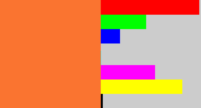 Hex color #fa7430 - dusty orange
