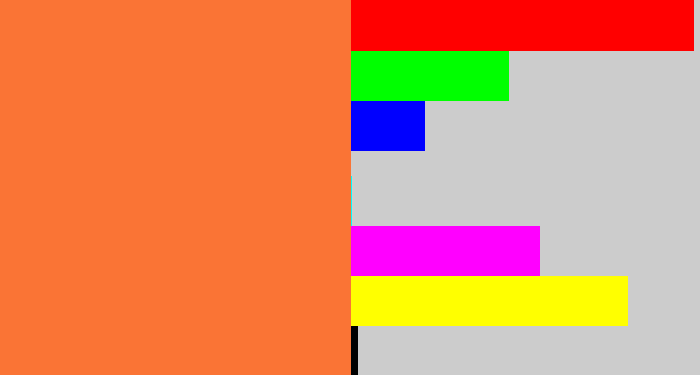 Hex color #fa7435 - dusty orange