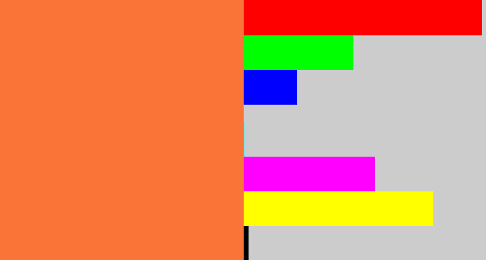 Hex color #fa7438 - dusty orange