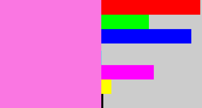 Hex color #fa77e2 - purply pink