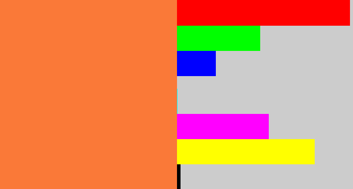 Hex color #fa7938 - dusty orange