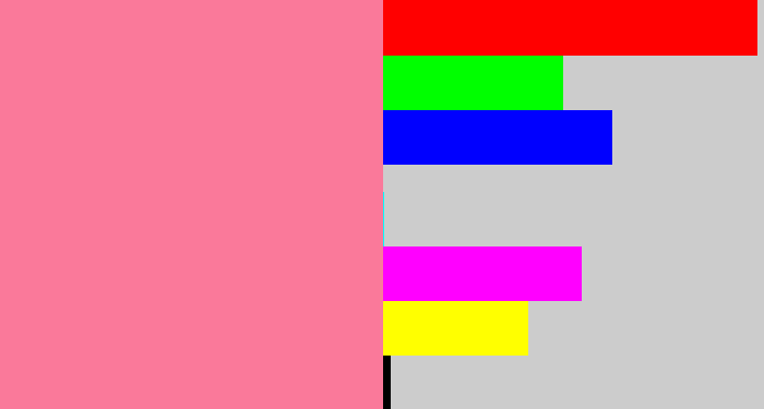 Hex color #fa799a - carnation