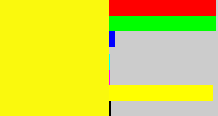 Hex color #faf90d - yellow