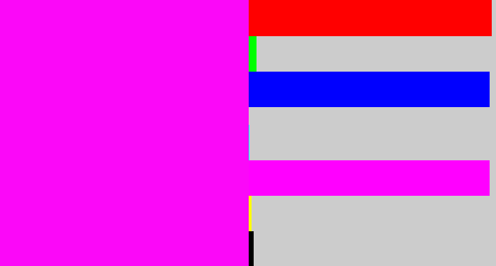 Hex color #fb08f8 - bright magenta