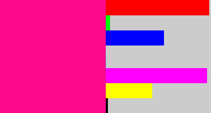 Hex color #fb0b8c - strong pink