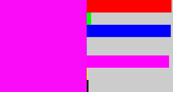Hex color #fb0cf8 - bright magenta